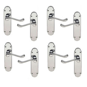 4 Pairs of Epsom Design Victorian Scroll Handle on Shaped Backplate Door Lever Latch Premium Door Handle Polished Chrome
