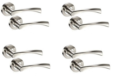 4 Pairs of Golden Grace Astrid Dual Finish Chrome Door Handles On Rose - Polished Chrome/Satin Nickel