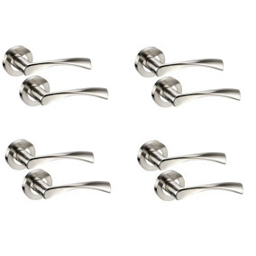 4 Pairs of Golden Grace Astrid Dual Finish Chrome Door Handles On Rose - Polished Chrome/Satin Nickel