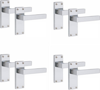 4 Pairs Victorian Straight Delta Handle Latch Door Handles, Silver Polished Chrome, 120mm x 40mm Backplate - Golden Grace