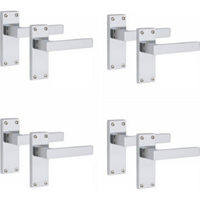 4 Pairs Victorian Straight Delta Handle Latch Door Handles, Silver Polished Chrome, 120mm x 40mm Backplate - Golden Grace
