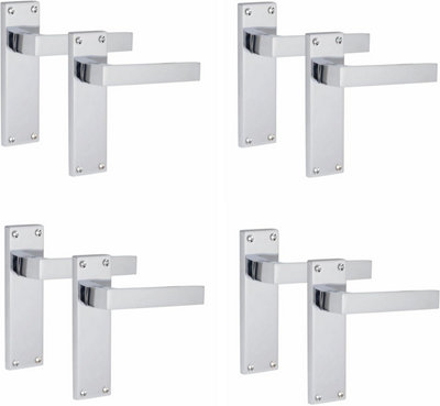 4 Pairs Victorian Straight Delta Handle Latch Door Handles, Silver Polished Chrome, 150mm x 40mm Backplate - Golden Grace