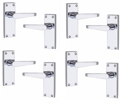 4 Pairs Victorian Straight Lever Latch Handles Polished Chrome Finish 120mm x 40mm - Golden Grace