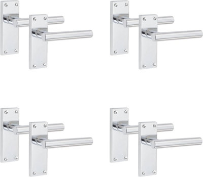 4 Pairs Victorian Straight T-Bar Handle Latch Door Handles, Silver Polished Chrome, 120mm x 40mm Backplate - Golden Grace