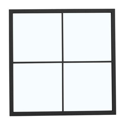 4 Pane Black Classic Square Wall Mount Metal Framed Window Mirror 600x600mm