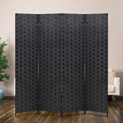4 Panel Black Folding Room Divider Privacy Screen Rattan Effect Room ...