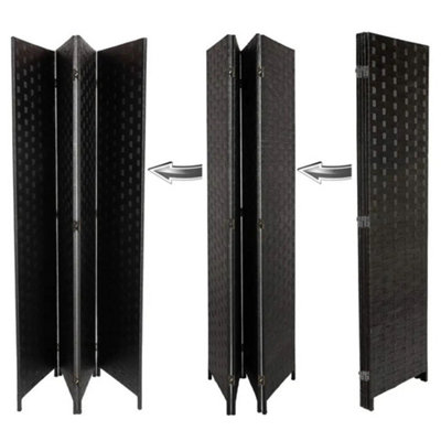 4 Panel Black Folding Room Divider Privacy Screen Rattan Effect Room Partition