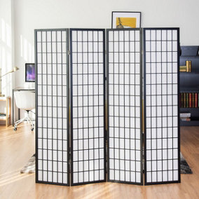 4 Panel Black Room Divider Privacy Screen Folding Room Partition H 180 cm x W 180 cm