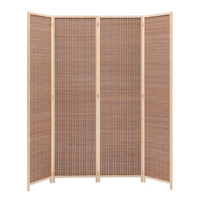 4 Panel Brown Folding Room Divider Indoor Privacy Screen Room Partition H 180 cm x W 200 cm