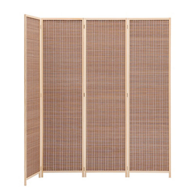 4 Panel Brown Folding Room Divider Indoor Privacy Screen Room Partition H 180 cm x W 200 cm