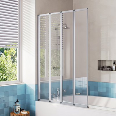 4-Panel Folding Tempered Glass Bath Shower Screen with Aluminium Alloy ...