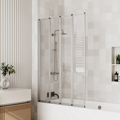 4-Panel Folding Tempered Glass Bath Shower Screen with Aluminium Alloy ...