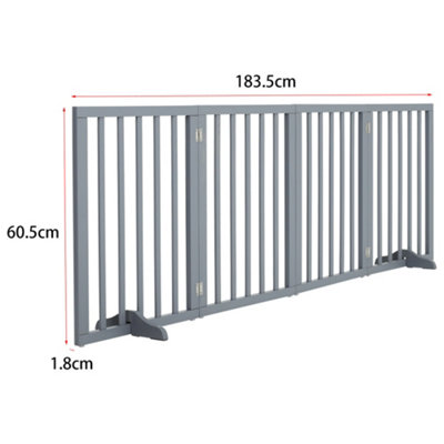 4-Panel Grey Wooden Folding Pet Playpen Freestanding Pet Gate with Fixed Bracket 60.5cm H - 5