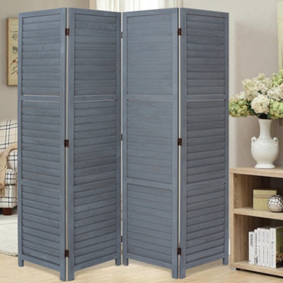 4 Panel Grey Wooden Folding Wall Privacy Screen Protector Room Divider ...