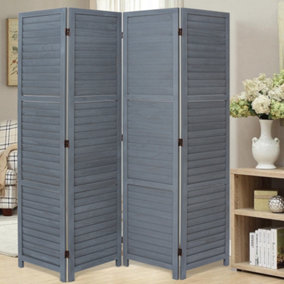 4 Panel Grey Wooden Folding Wall Privacy Screen Protector Room Divider Indoor H 170cm x L 160cm