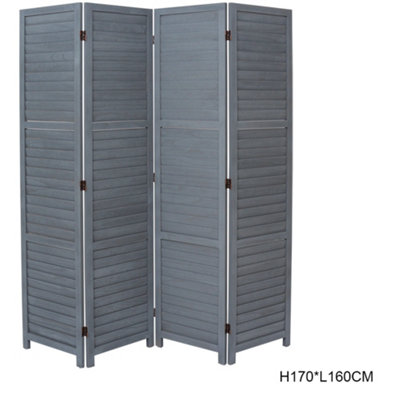 4 Panel Grey Wooden Folding Wall Privacy Screen Protector Room Divider ...