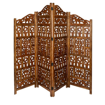 4 Panel Heavy Duty Carved Screen Wooden Gamla Design Room Divider Light ...