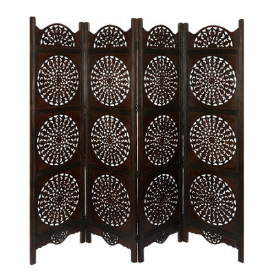 4 Panel Heavy Duty Carved Screen Wooden Round Sticker Design Room ...