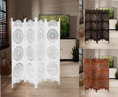 4 Panel Heavy Duty Carved Screen Wooden Round Sticker Design Room ...