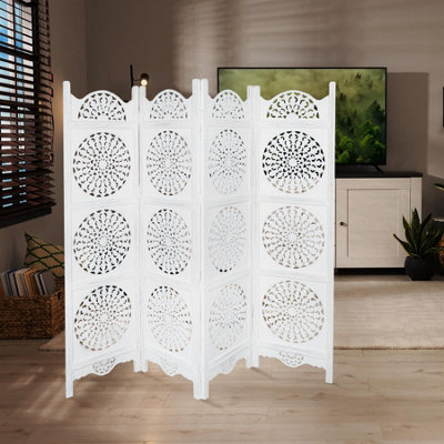 4 Panel Heavy Duty Carved Screen Wooden Round Sticker Design Room ...