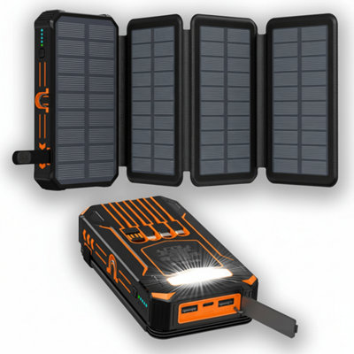 4 Panel Solar Power Bank 36800mAh Dual USB Fast Charger with LED