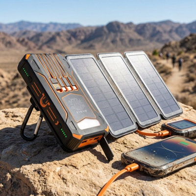 4 Panel Solar Power Bank 36800mAh Dual USB LED Fast Charger