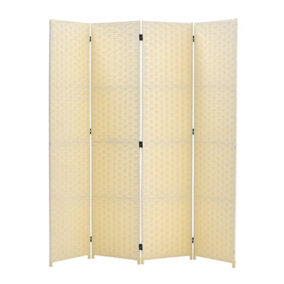 4 Panel Wcker Folding Room Divider Privacy Screen Rattan Effect Room Partition Ivory H 180 cm x W 180 cm