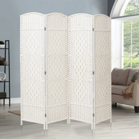 4 Panel White Wicker Folding Home Room Divider Indoor Privacy Screen H 170cm x L 160cm