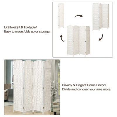 4 Panel White Wicker Folding Home Room Divider Indoor Privacy Screen H ...