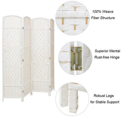 4 Panel White Wicker Folding Home Room Divider Indoor Privacy Screen H ...