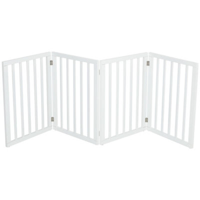 4-Panel White Wooden Folding Pet Playpen Freestanding Pet Gate with Fixed Bracket 60.5cm H - 3