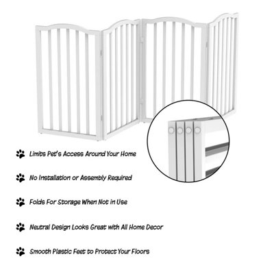 4-Panel White Wooden Folding Pet Playpen Freestanding Pet Gate with Fixed Bracket 82cm H - 3