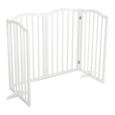 4-Panel White Wooden Folding Pet Playpen Freestanding Pet Gate with Fixed Bracket 82cm H - 5