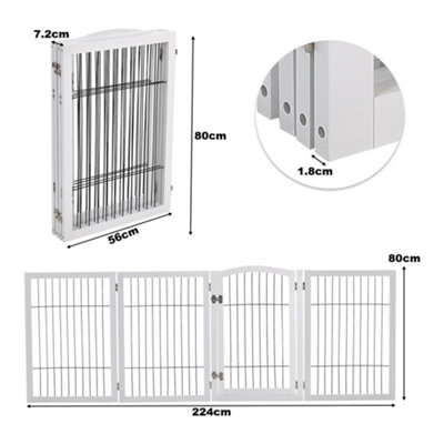 4-Panel White Wooden Folding Pet Playpen Freestanding Pet Gate with Fixed Brackets 80cm H - 3