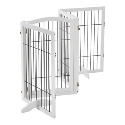 4-Panel White Wooden Folding Pet Playpen Freestanding Pet Gate with Fixed Brackets 80cm H - 5