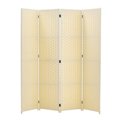 4 Panel Wicker Folding Room Divider Privacy Screen Rattan Effect Room Partition Ivory H 180 cm x W 180 cm