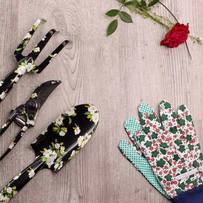 4 Pc Garden Tool Set with Multi color Floral Print