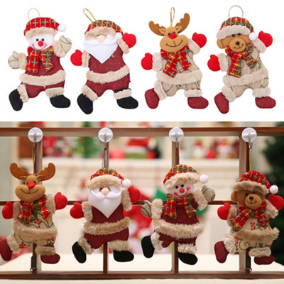 4 Pcs Christmas Decoration Xmas Ornament Christmas Tree Baubles Set Snowman Santa Claus Elk and Bear Shape Dolls