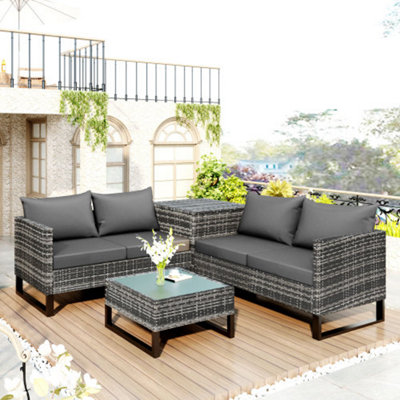 4 PCs Garden PE Rattan and Steel Outdoor Sofa Furniture Patio