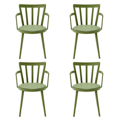 4 Pcs Green PP Dining Chairs PU Leather Padded with Armrest
