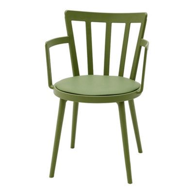 4 Pcs Green PP Dining Chairs PU Leather Padded with Armrest