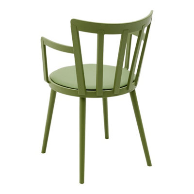 4 Pcs Green PP Dining Chairs PU Leather Padded with Armrest