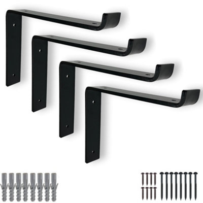 4 Pcs Heavy Duty Shelf Brackets Industrial Steel For Wall Mounted DIY   4 Pcs Heavy Duty Shelf Brackets Industrial Steel For Wall Mounted Diy Floating Shelving Black 225mm Down ~5061006937344 01c MP