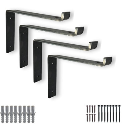 4 Pcs Heavy Duty Shelf Brackets Industrial Steel for Wall Mounted DIY Floating Shelving(Raw Steel, 175mm Down)