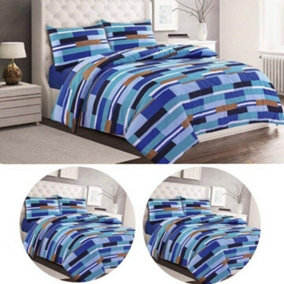 4 Pcs Max Blue Colour block Stripes Duvet Cover Set & Valance Sheet & Pillowcase