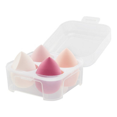 4 Pcs Pink Beauty Blender Puffs Makeup Sponge Set with Case for Dry and Wet Dual Use - 3