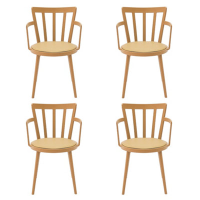 4 Pcs PP Orange Dining Chairs PU Leather Padded with Armrest
