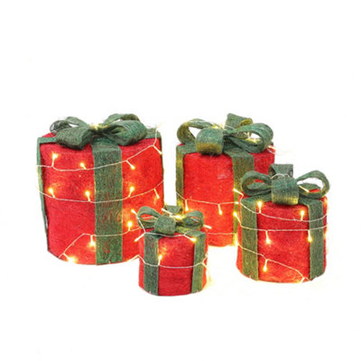 4 Pcs Red Glitter LED Lighted Christmas Square Gift Box Present Boxes ...