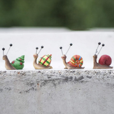 4 Pcs Snail Figurine Miniature Statues - Orange Colour Cute Resin Animal Figures Crawling Snail Table Ornaments