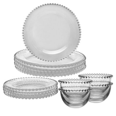 4 Person Bella Perle 12 Piece Dinner Plate, Side Plate & Bowl Glass Dinner Set Gift Idea